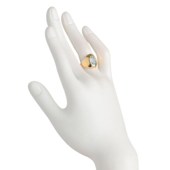 SHAANTI JEWELS India 18kt Gold Plated Sterling Silver Blue Topaz Bezel Ring - Picture 2 of 2